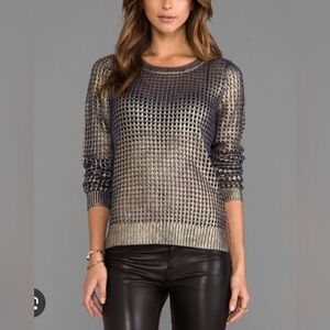 BB Dakota Bardot Metallic Sweater Navy Gold Size Smalll